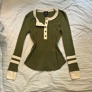 Olive Green Long Sleeve Henley Top